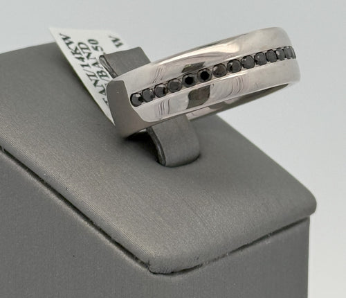 14k White Gold 0.25CT BLK Diamond Men's Wedding Band, 10.2g, Size 10.5, S107273