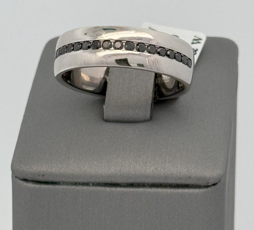 14k White Gold 0.25CT BLK Diamond Men's Wedding Band, 10.2g, Size 10.5, S107273