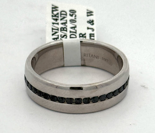 14k White Gold 0.25CT BLK Diamond Men's Wedding Band, 10.2g, Size 10.5, S107273