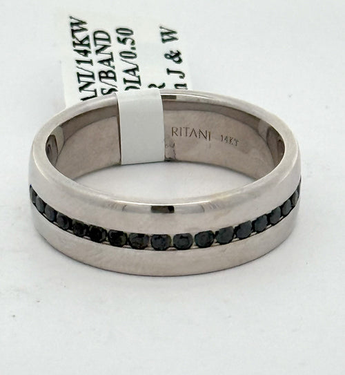 14k White Gold 0.25CT BLK Diamond Men's Wedding Band, 10.2g, Size 10.5, S107273