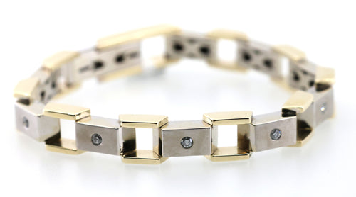14k  White & Yellow Gold Fancy Men's Bracelet, 68.5gm, 9", S108846