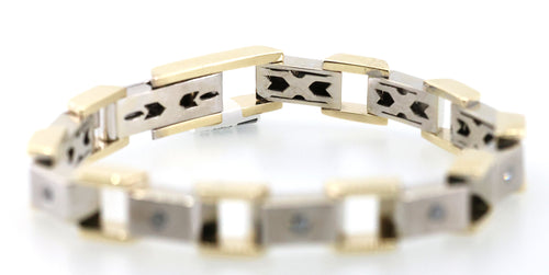 14k  White & Yellow Gold Fancy Men's Bracelet, 68.5gm, 9", S108846