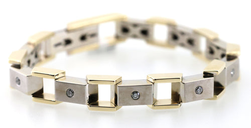 14k  White & Yellow Gold Fancy Men's Bracelet, 68.5gm, 9", S108846