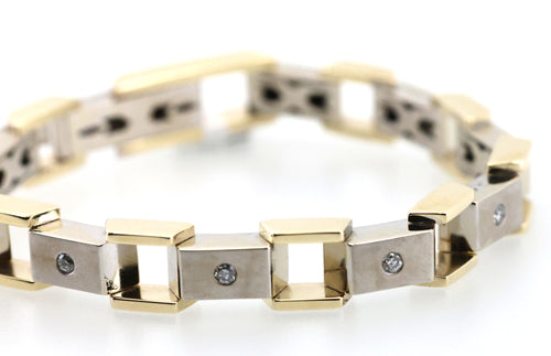 14k  White & Yellow Gold Fancy Men's Bracelet, 68.5gm, 9", S108846