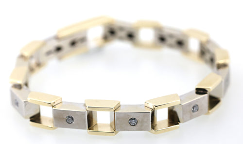 14k  White & Yellow Gold Fancy Men's Bracelet, 68.5gm, 9", S108846