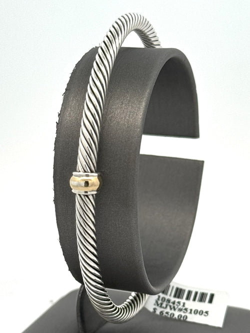 David Yurman silver & 18k Yellow Gold Lady Cable Classic Cuff Bangle, S108451 (Pre-owned)