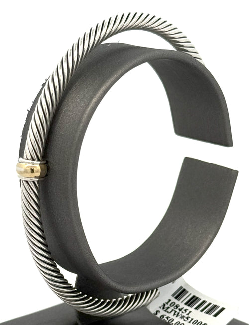 David Yurman silver & 18k Yellow Gold Lady Cable Classic Cuff Bangle, S108451 (Pre-owned)