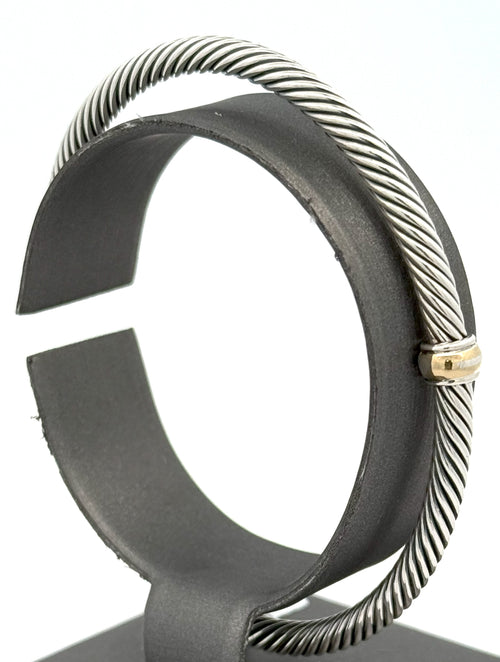 David Yurman silver & 18k Yellow Gold Lady Cable Classic Cuff Bangle, S108451 (Pre-owned)