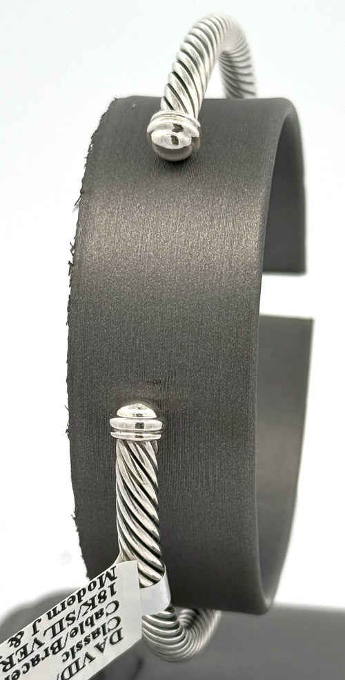 David Yurman silver & 18k Yellow Gold Lady Cable Classic Cuff Bangle, S108451 (Pre-owned)