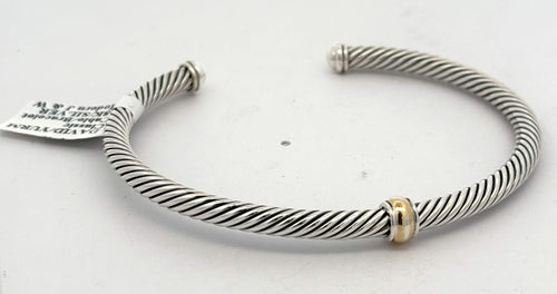 David Yurman silver & 18k Yellow Gold Lady Cable Classic Cuff Bangle, S108451 (Pre-owned)