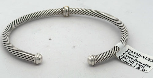 David Yurman silver & 18k Yellow Gold Lady Cable Classic Cuff Bangle, S108451 (Pre-owned)