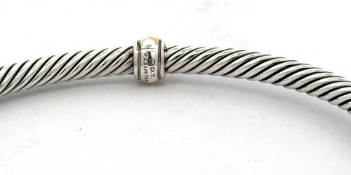 David Yurman silver & 18k Yellow Gold Lady Cable Classic Cuff Bangle, S108451 (Pre-owned)