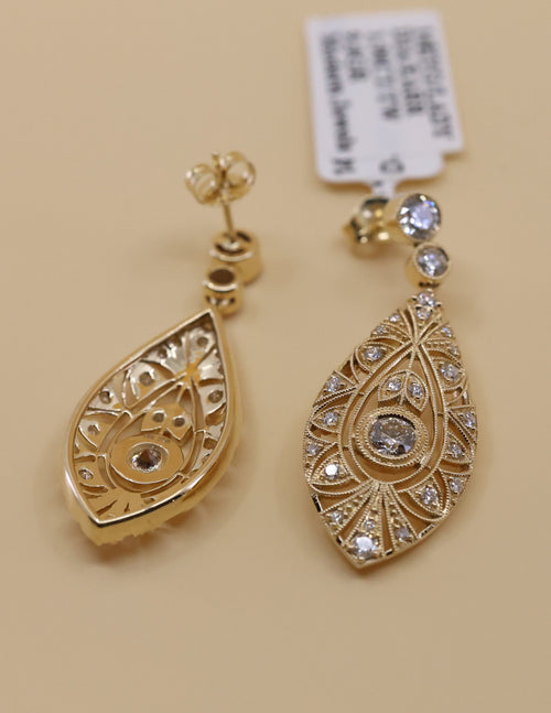 14k Yellow Gold Fancy Drop Earrings, 9.0g, S16825