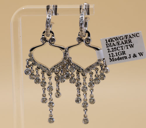 14k White Gold Fancy Drop Earrings, 12.1g, S108841