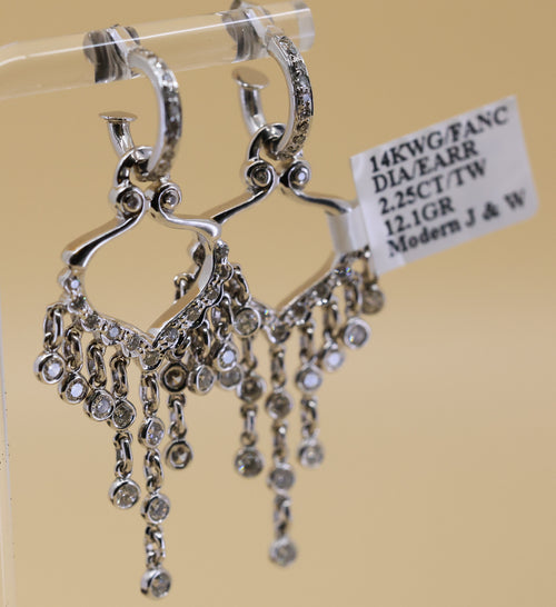 14k White Gold Fancy Drop Earrings, 12.1g, S108841