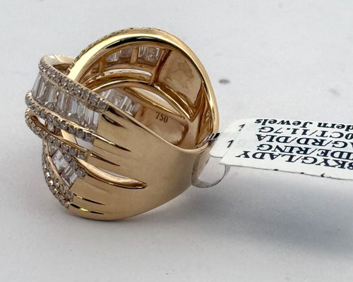 18k Yellow Gold 4.50CT Baguette & Round Crossover Ring, 11.7gm, size 6.25 S16584