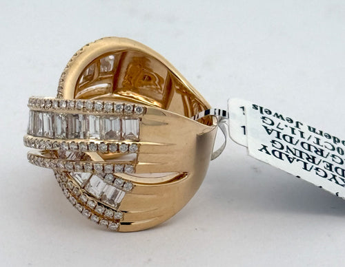 18k Yellow Gold 4.50CT Baguette & Round Crossover Ring, 11.7gm, size 6.25 S16584