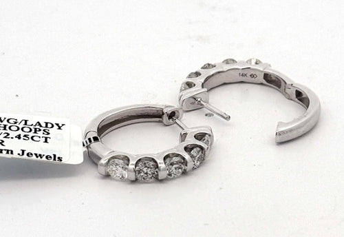 14k White Gold 2.45 CT Diamond Inside Out Hoop Earrings, 7.9gm, S16592