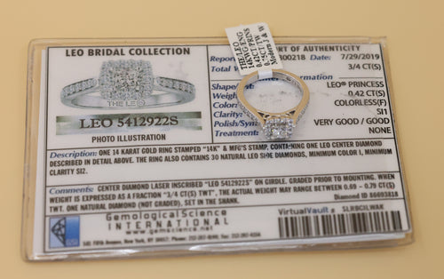 The Leo 14k White Gold 0.42 CT Princess Cut Diamonds Engagement Ring, Size 6, 4.9g, S108859