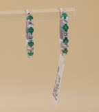 14k White Gold 0.75CT Diamond & Emrld Hoop Earrings, 3.3gm, S16823