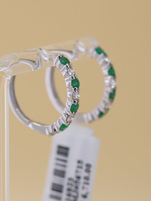 14k White Gold 0.75CT Diamond & Emrld Hoop Earrings, 3.3gm, S16823