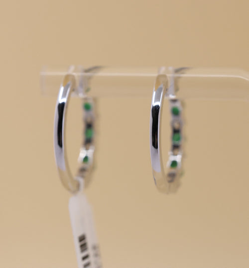 14k White Gold 0.75CT Diamond & Emrld Hoop Earrings, 3.3gm, S16823