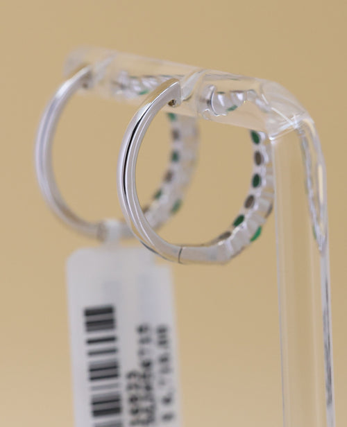 14k White Gold 0.75CT Diamond & Emrld Hoop Earrings, 3.3gm, S16823