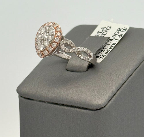 14k White & Rose Gold 0.75Ct Diamond Cluster Pear Shaped Ring 4.0gm,Size 4,5. S108424