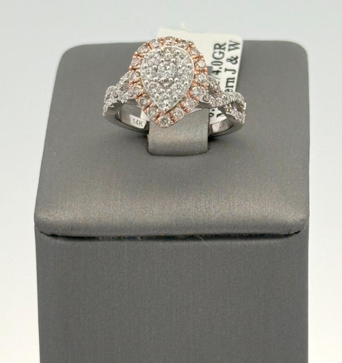 14k White & Rose Gold 0.75Ct Diamond Cluster Pear Shaped Ring 4.0gm,Size 4,5. S108424