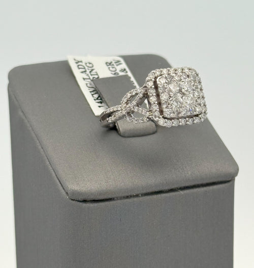 14k White Gold 1.00 CT Diamond Cluster Ring, 4.6g, Size 5,75, S108427