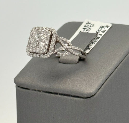 14k White Gold 1.00 CT Diamond Cluster Ring, 4.6g, Size 5,75, S108427