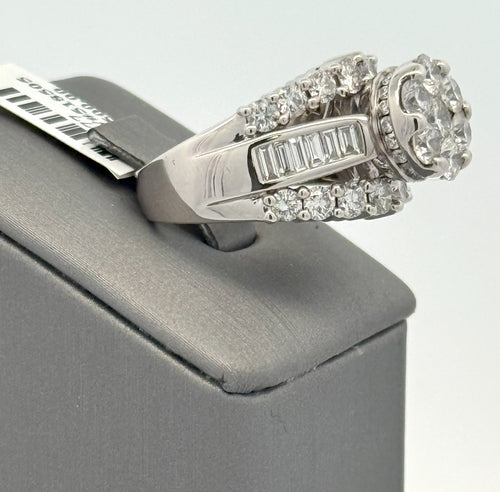 14k White Gold 4.00 CT Diamond Cluster Ladies Ring, 13.7 gm, Size 9, S108477