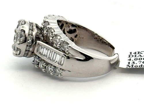 14k White Gold 4.00 CT Diamond Cluster Ladies Ring, 13.7 gm, Size 9, S108477
