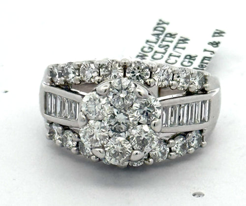 14k White Gold 4.00 CT Diamond Cluster Ladies Ring, 13.7 gm, Size 9, S108477