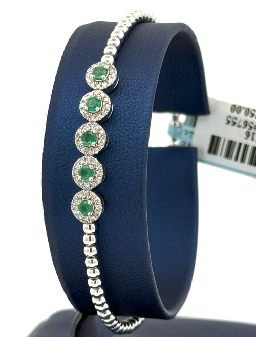 14k White Gold 1.00 CT Diamond & Emerald Bangle Bracelet, 6.9gm, S16616