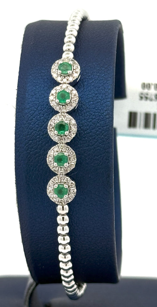 14k White Gold 1.00 CT Diamond & Emerald Bangle Bracelet, 6.9gm, S16616