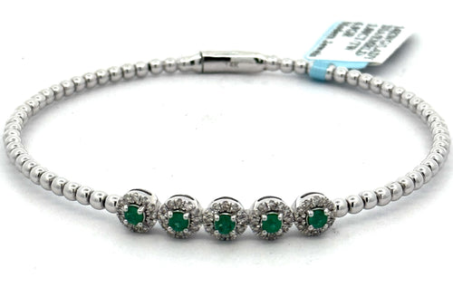 14k White Gold 1.00 CT Diamond & Emerald Bangle Bracelet, 6.9gm, S16616