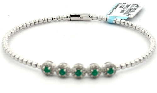 14k White Gold 1.00 CT Diamond & Emerald Bangle Bracelet, 6.9gm, S16616
