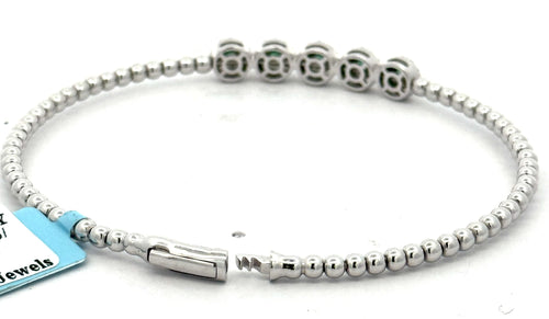 14k White Gold 1.00 CT Diamond & Emerald Bangle Bracelet, 6.9gm, S16616