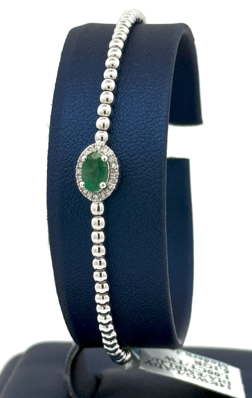 14k White Gold 1.00 CT Diamond & Emerald Bangle Bracelet, 6.1gm, S16614