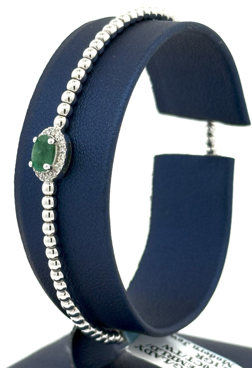 14k White Gold 1.00 CT Diamond & Emerald Bangle Bracelet, 6.1gm, S16614