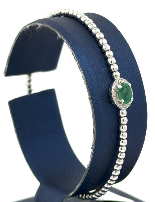 14k White Gold 1.00 CT Diamond & Emerald Bangle Bracelet, 6.1gm, S16614