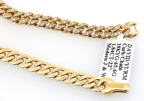 David Yurman Curb Chain Necklace 18K Yellow Gold with Diamonds, S108926 (Pre-owned)