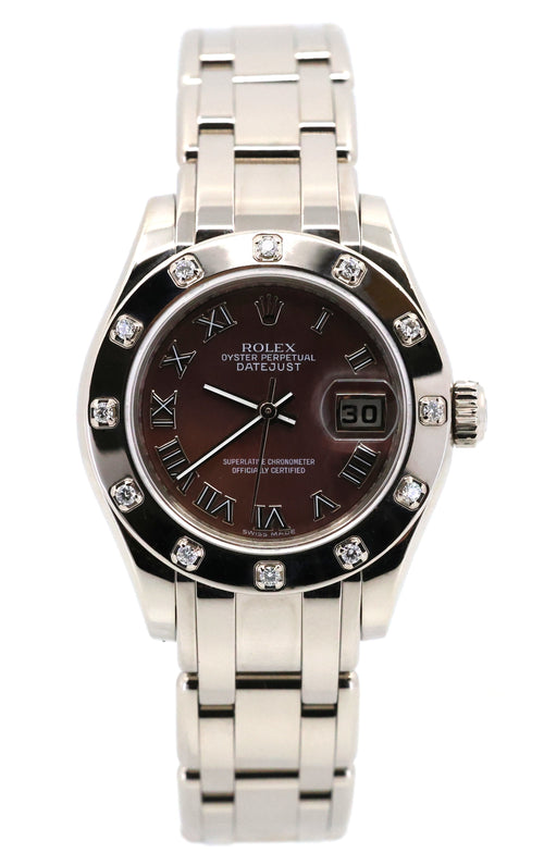 Pre-owned Lady Rolex 18K White Gold Datejust Pearlmaster 80319, S108942, Box/Card