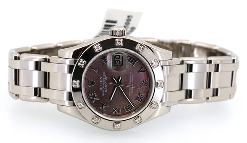 Pre-owned Lady Rolex 18K White Gold Datejust Pearlmaster 80319, S108942, Box/Card