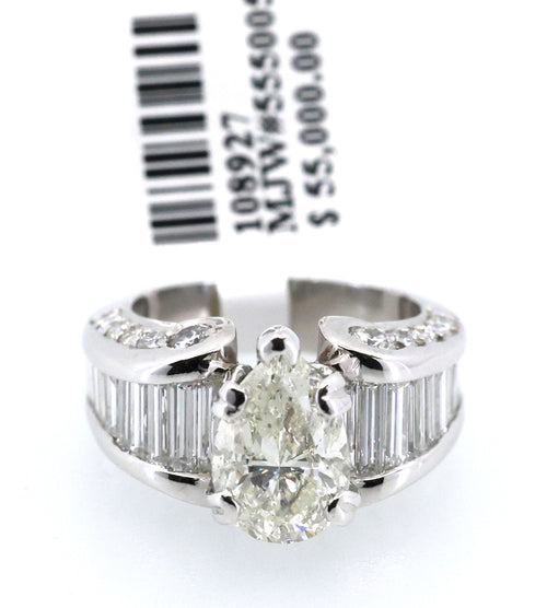 Platinum 3.01 CT Pear Diamond Engagement Ring, 17.1g Size 5.75, S108927