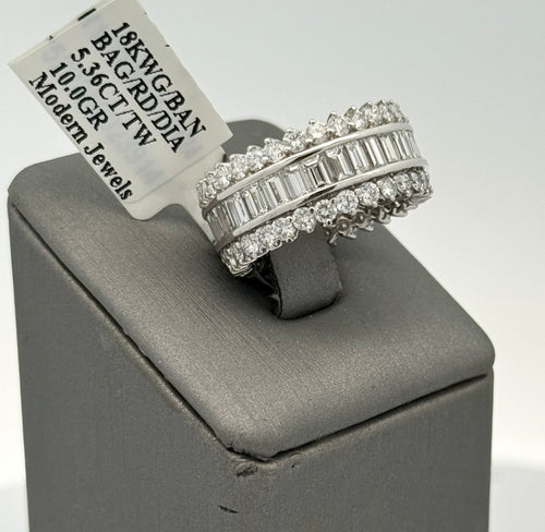 18k White Gold 5.36CT Baguette & Round Diamond Ring, 10gm, size 6 , S16622