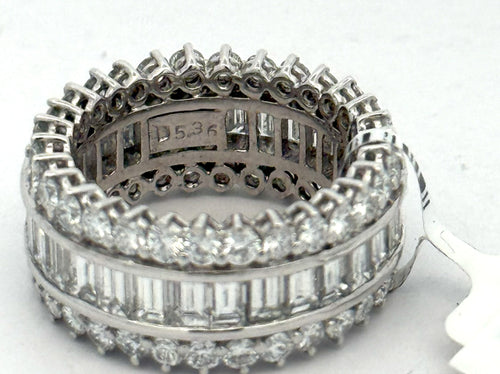 18k White Gold 5.36CT Baguette & Round Diamond Ring, 10gm, size 6 , S16622