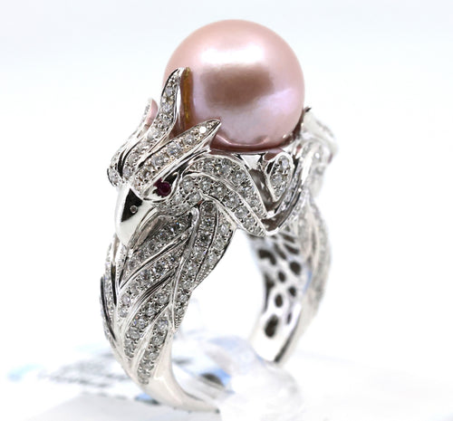 18k White Gold 2.64CT Diamond Birds Ring, 21.2g, Size 7.25, S16893