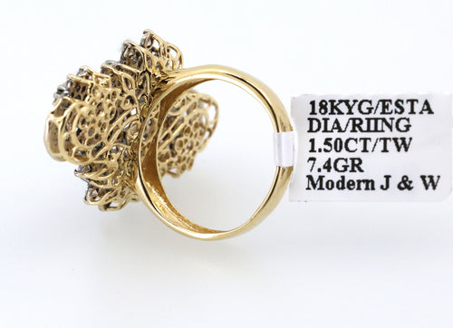 Estate 18k Yellow Gold 1.50Ct Diamond Ring, 7.4G, S108878